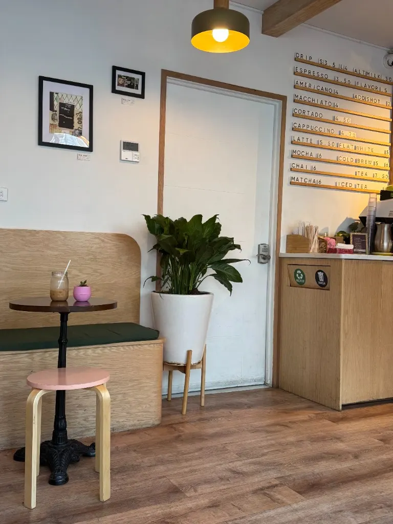 Cortado on an orange saucer with morning light