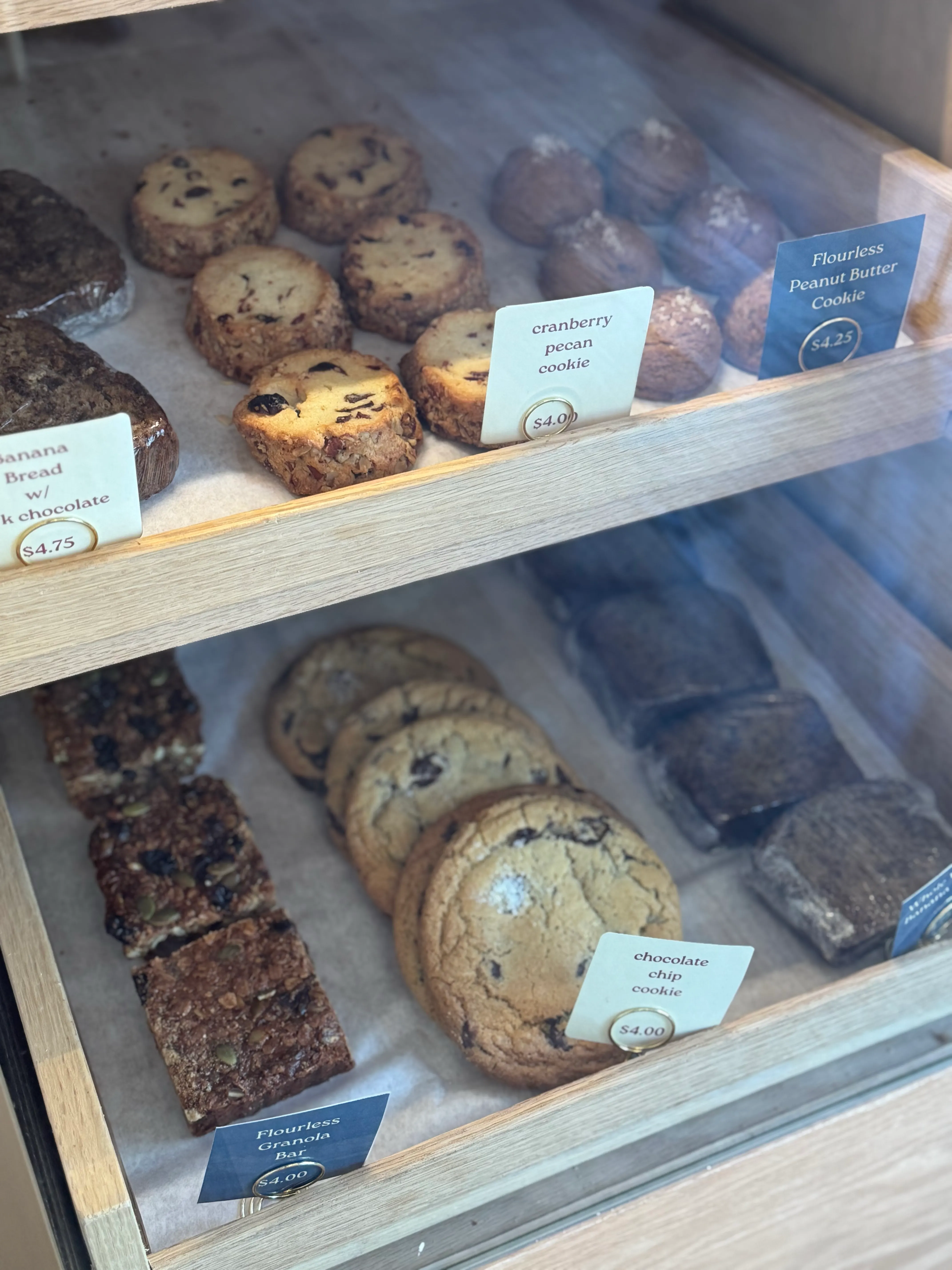Cookies and bars arranged in the pastry case